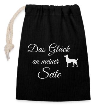 Das Glück an meiner Seite - Verschließbarer Geschenkbeutel aus Baumwolle (14x20cm) - Schwarz - Vorne