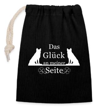 Das Glück an meiner Seite, Hund - Verschließbarer Geschenkbeutel aus Baumwolle (14x20cm) - Schwarz - Vorne