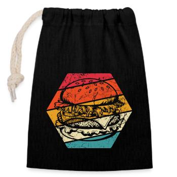 Burger - Fast Food - lecker - Verschließbarer Geschenkbeutel aus Baumwolle (14x20cm) - Schwarz - Vorne