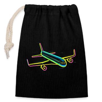 Retro Flugzeug Grafik - Verschließbarer Geschenkbeutel aus Baumwolle (14x20cm) - Schwarz - Vorne