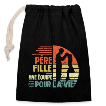 Père et fille une equipe pour la vie - Sac cadeau en coton avec cordon (14 x 20 cm) - noir - Devant