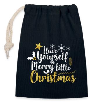 PASSEZ UN JOYEUX PETIT NOËL - Sac cadeau en coton avec cordon (14 x 20 cm) - bleu marine - Devant