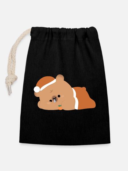Tired Capybara - Closable cotton gift bag (14x20cm) - black