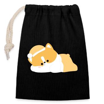 Müder Corgi - Verschließbarer Geschenkbeutel aus Baumwolle (14x20cm) - Schwarz - Vorne