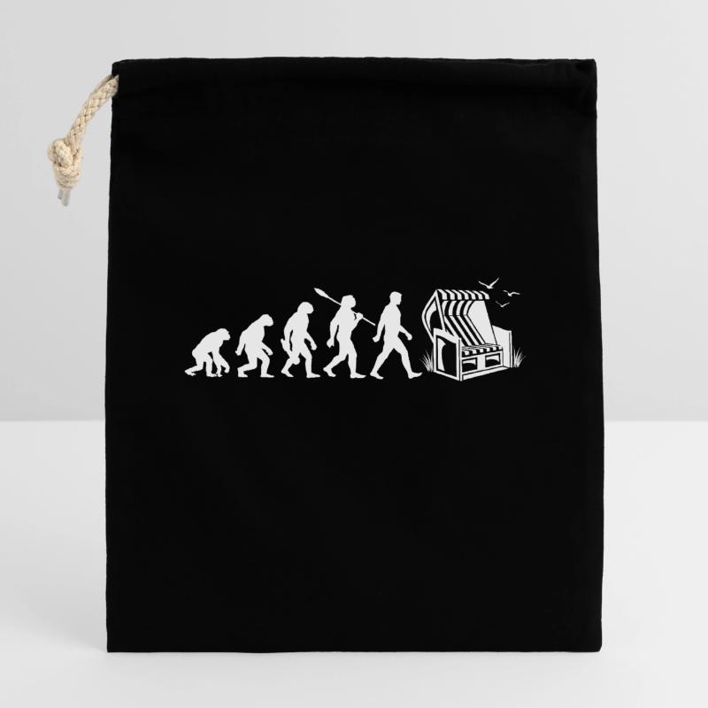 Evolution - Chaise de plage - Vacances - Mer - Mouettes Sac cadeau en coton avec cordon (14 x 20 cm)