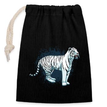 Eleganter Tiger mit Blauen Augen Weißer Tiger - Verschließbarer Geschenkbeutel aus Baumwolle (14x20cm) - Schwarz - Vorne