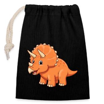 Dino Cartoon Triceratops - Closable cotton gift bag (14x20cm) - black - Front