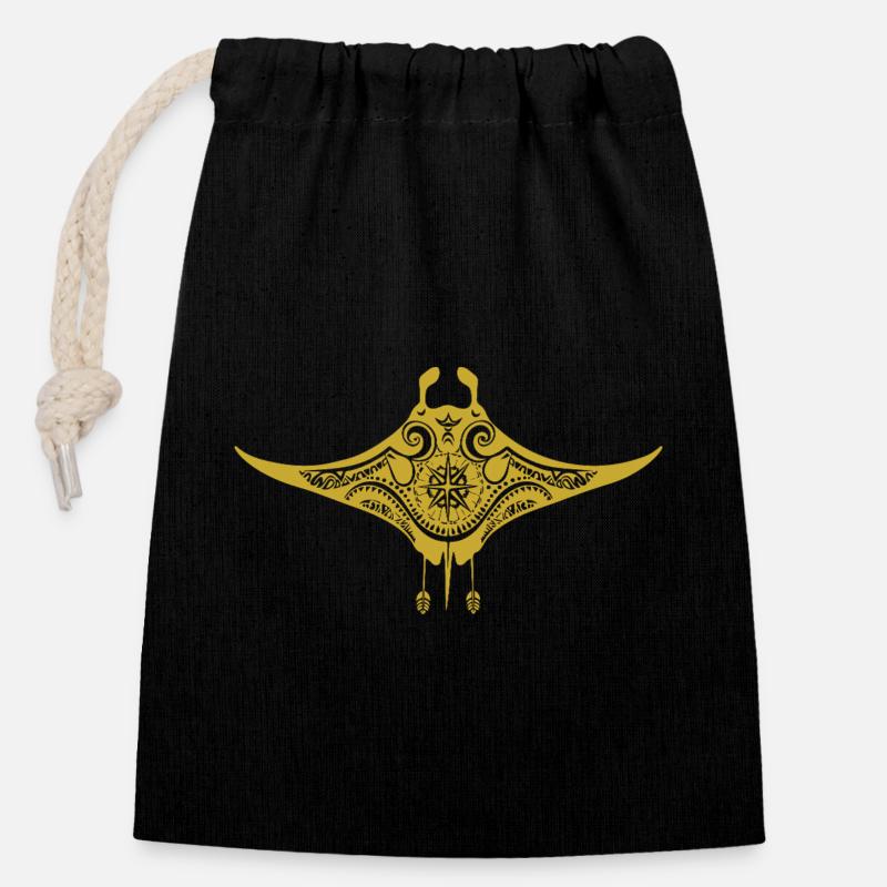 Stammes-Maori Polynesischer Stachelrochen Matau Mantarochen - Verschließbarer Geschenkbeutel aus Baumwolle (14x20cm) - Schwarz