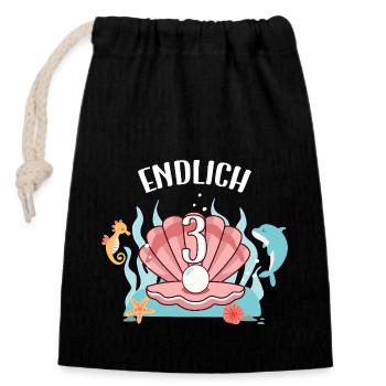 Motif d’anniversaire de coquillage enfin 3 ans fille - Sac cadeau en coton avec cordon (14 x 20 cm) - noir - Devant