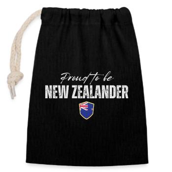 Proud New Zealander, Made in New Zealand - Closable cotton gift bag (14x20cm) - black - Front