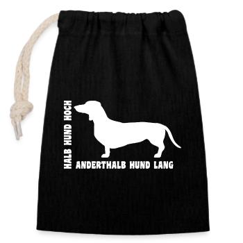 Dackel - Halb Hund hoch anderthalb Hund lang - Verschließbarer Geschenkbeutel aus Baumwolle (14x20cm) - Schwarz - Vorne