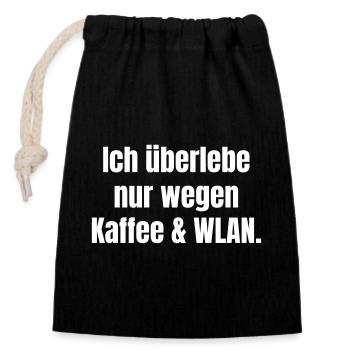 Message Wi-Fi humoristique sur le café - Sac cadeau en coton avec cordon (14 x 20 cm) - noir - Devant