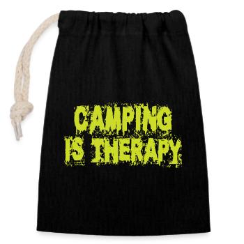 Camping ist Therapie - Verschließbarer Geschenkbeutel aus Baumwolle (14x20cm) - Schwarz - Vorne