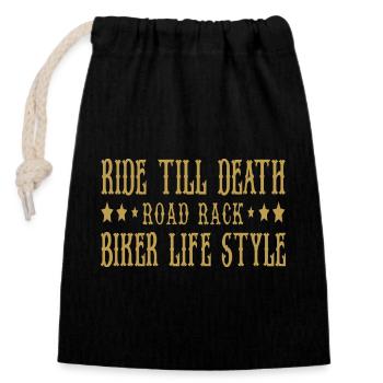 Ride till death Biker - Closable cotton gift bag (14x20cm) - black - Front