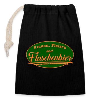 Frauen Fleisch Flaschenbier Retro Schild - Verschließbarer Geschenkbeutel aus Baumwolle (14x20cm) - Schwarz - Vorne