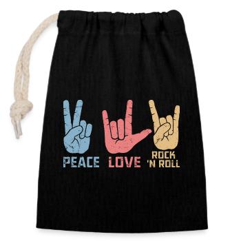 Peace Love Rock 'N Roll Music Guitar Rock Band - Verschließbarer Geschenkbeutel aus Baumwolle (14x20cm) - Schwarz - Vorne
