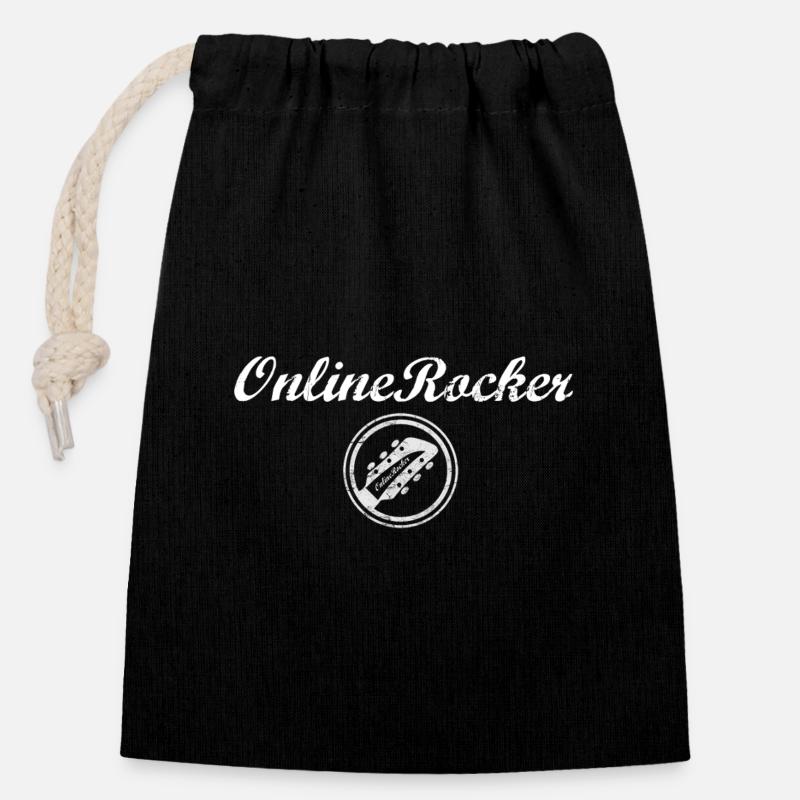 OnlineRocker Gitarrenlogo - Verschließbarer Geschenkbeutel aus Baumwolle (14x20cm) - Schwarz