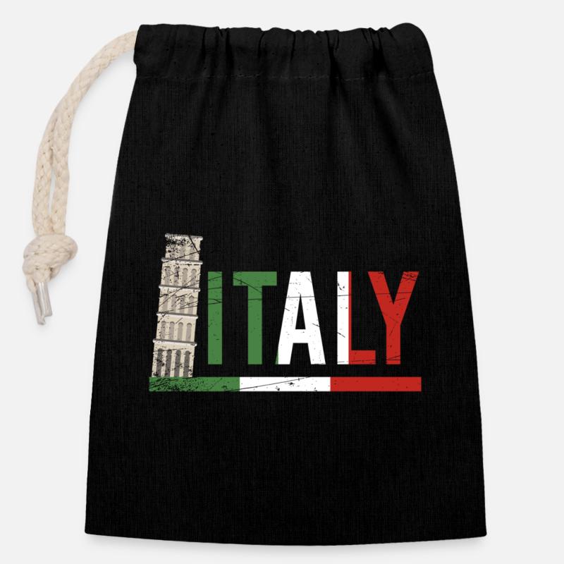 Portrait du drapeau du Colisée de l’Italie - Sac cadeau en coton avec cordon (14 x 20 cm) - noir