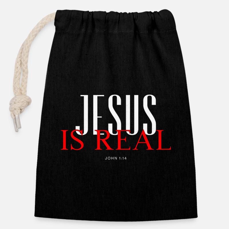 Jésus est réel ! - Sac cadeau en coton avec cordon (14 x 20 cm) - noir