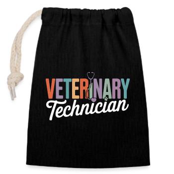 Veterinary Technician Rainbow Logo - Closable cotton gift bag (14x20cm) - black - Front