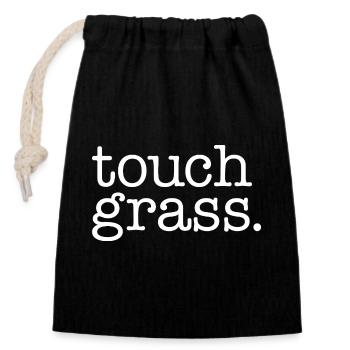 Touch grass weiß - Verschließbarer Geschenkbeutel aus Baumwolle (14x20cm) - Schwarz - Vorne