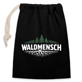 Waldmensch – Verbunden mit der Natur - Verschließbarer Geschenkbeutel aus Baumwolle (14x20cm) - Schwarz - Vorne