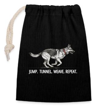 Agility Schäferhund Jump Tunnel Repeat - Verschließbarer Geschenkbeutel aus Baumwolle (14x20cm) - Schwarz - Vorne