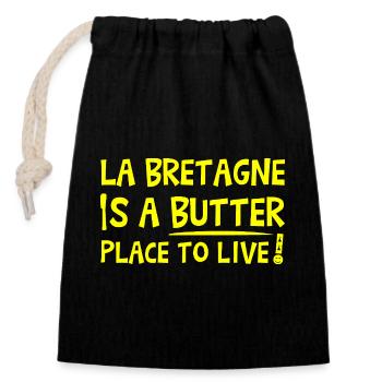 LA BRETAGNE IS A BUTTER PLACE TO LIVE ! - Sac cadeau en coton avec cordon (14 x 20 cm) - noir - Devant