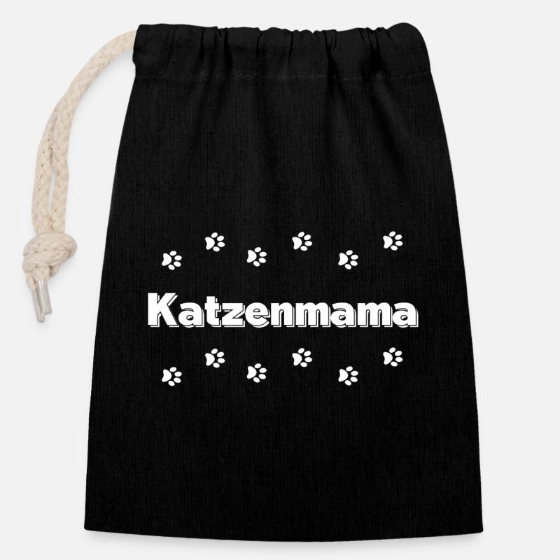 Katzenmama - Verschließbarer Geschenkbeutel aus Baumwolle (14x20cm) - Schwarz