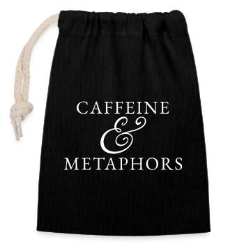 Caffeine Metaphors Poetcore Writer Bookish - Closable cotton gift bag (14x20cm) - black - Front