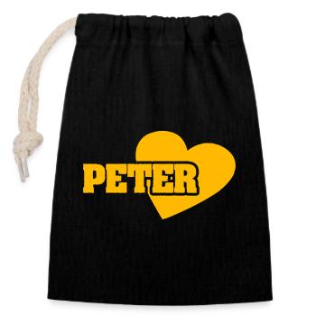 Peter als Love - Verschließbarer Geschenkbeutel aus Baumwolle (14x20cm) - Schwarz - Vorne