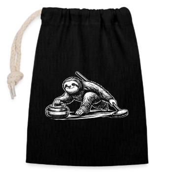Sloth Curling Curler Wintersport-Humor - Verschließbarer Geschenkbeutel aus Baumwolle (14x20cm) - Schwarz - Vorne