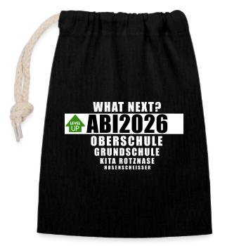 Abi2026 - what next? - Verschließbarer Geschenkbeutel aus Baumwolle (14x20cm) - Schwarz - Vorne