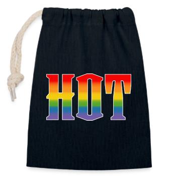 Texte arc-en-ciel Hot LGBT lgbtqi queer - Sac cadeau en coton avec cordon (14 x 20 cm) - bleu marine - Devant