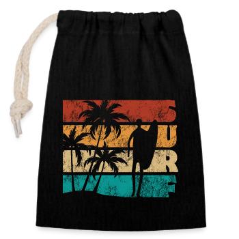 Surf - Wave - Surfer - Gift - Closable cotton gift bag (14x20cm) - black - Front
