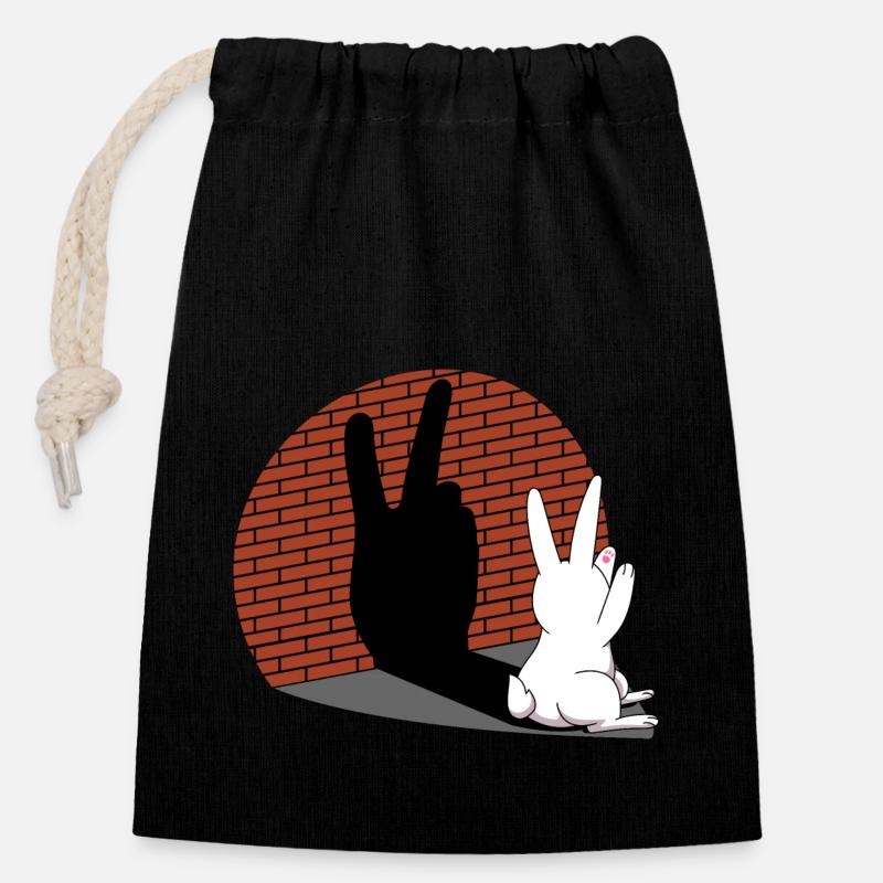 Rabbit Shadow Figure Shadow Image Shadow Play - Closable cotton gift bag (14x20cm) - black