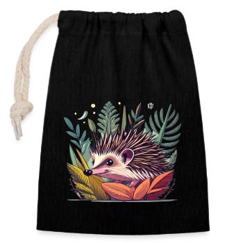 Cute hedgehog in its natural habitat - Closable cotton gift bag (14x20cm) - black - Front