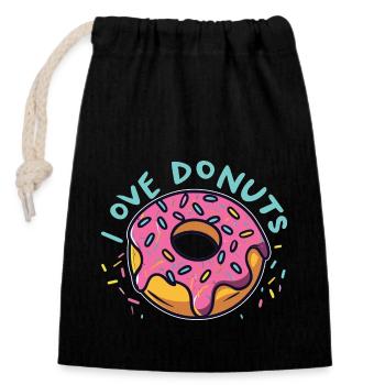 Donut-Leidenschaft - Liebe, Leben, Donuts! - Verschließbarer Geschenkbeutel aus Baumwolle (14x20cm) - Schwarz - Vorne