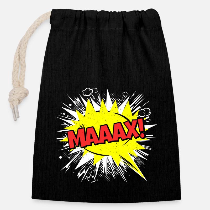 Max Name Funny Speech Bubble Maaax! - Closable cotton gift bag (14x20cm) - black