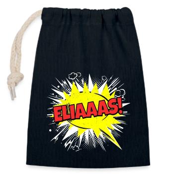 Elijah's Name Funny Speech Bubble Eliaaas! - Closable cotton gift bag (14x20cm) - navy - Front