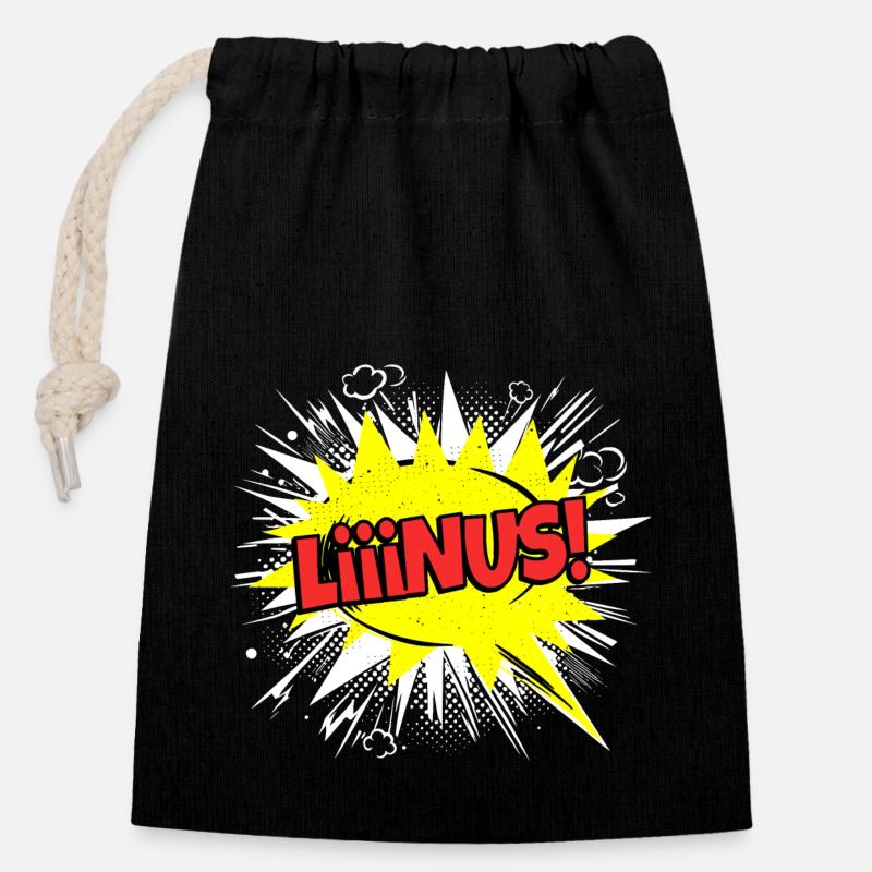 Linus Nom Drôle Bulle de Discours Liiinus ! - Sac cadeau en coton avec cordon (14 x 20 cm) - noir