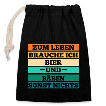 Bier Braunbär Bär - Verschließbarer Geschenkbeutel aus Baumwolle (14x20cm) - Schwarz - Vorne