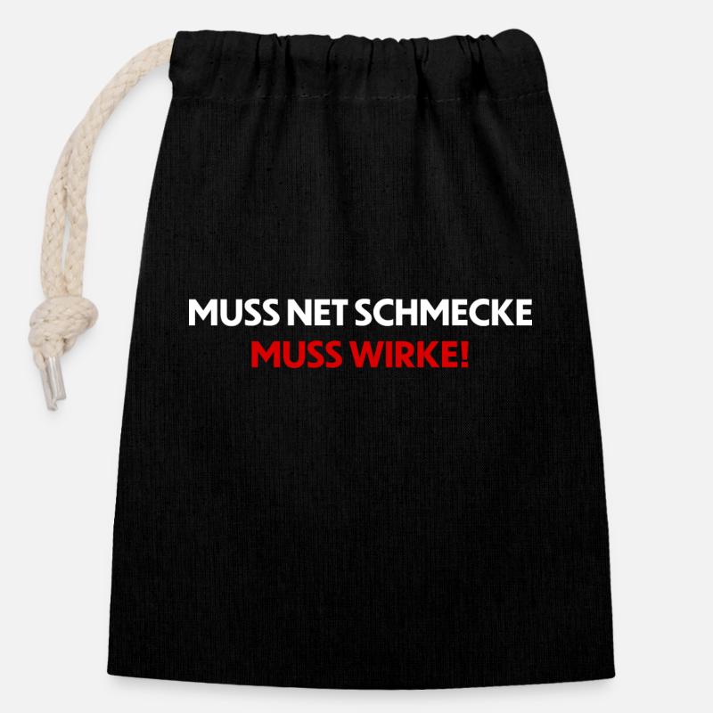 muss nicht schmecken - muss wirken! - Verschließbarer Geschenkbeutel aus Baumwolle (14x20cm) - Schwarz