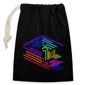 Line geometry of an object in rainbow colors - Closable cotton gift bag (14x20cm) - black - Front