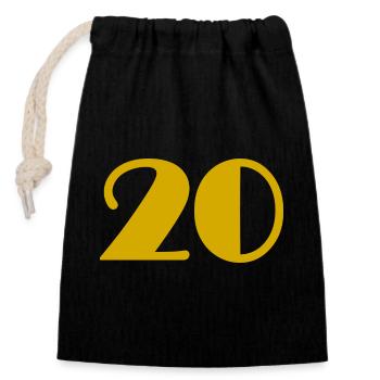 20. 20 ANS. 20e ANNIVERSAIRE. ANNIVERSAIRE 20 ANS. - Sac cadeau en coton avec cordon (14 x 20 cm) - noir - Devant