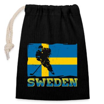 Schweden Skandinavien Urlaub Sverige Flagge - Verschließbarer Geschenkbeutel aus Baumwolle (14x20cm) - Schwarz - Vorne