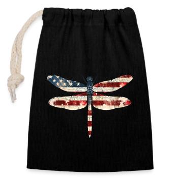 Drapeau américain Libellule patriotique 4 juillet - Sac cadeau en coton avec cordon (14 x 20 cm) - noir - Devant
