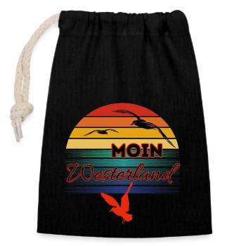 Moin Westerland mit Möwe im Retro Style-Westerland - Verschließbarer Geschenkbeutel aus Baumwolle (14x20cm) - Schwarz - Vorne