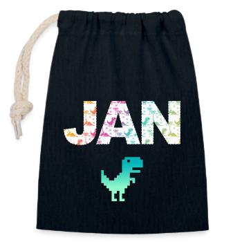 JAN - Beautiful boy name with dinosaur - Closable cotton gift bag (14x20cm) - navy - Front
