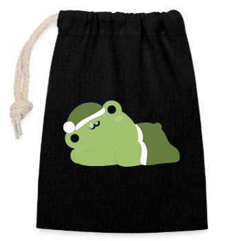 Müder Frosch - Verschließbarer Geschenkbeutel aus Baumwolle (14x20cm) - Schwarz - Vorne